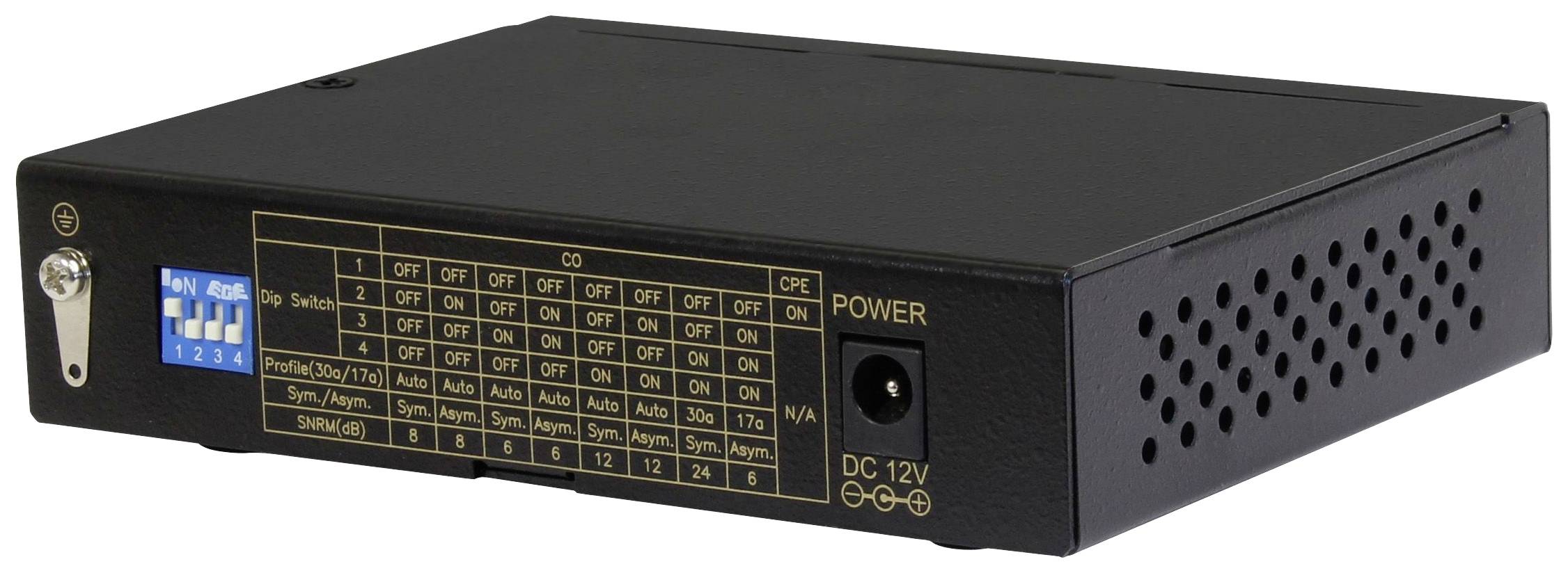 Černý elektronický převodník s přepínači a popiskami pro nastavení, na přední straně zobrazuje 'CO' a 'CPE'.