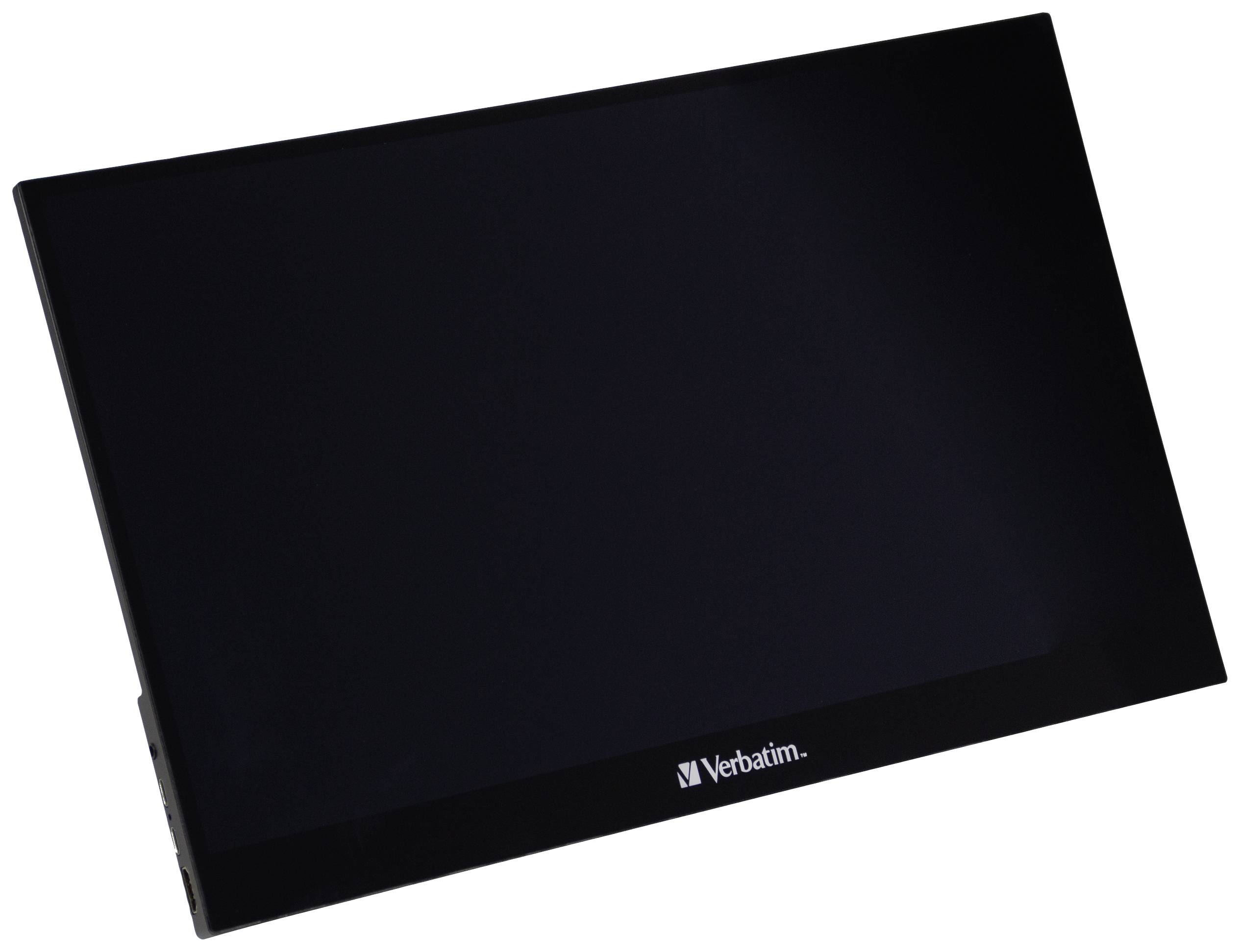 Černý USB monitor Verbatim zobrazený pod úhlem.