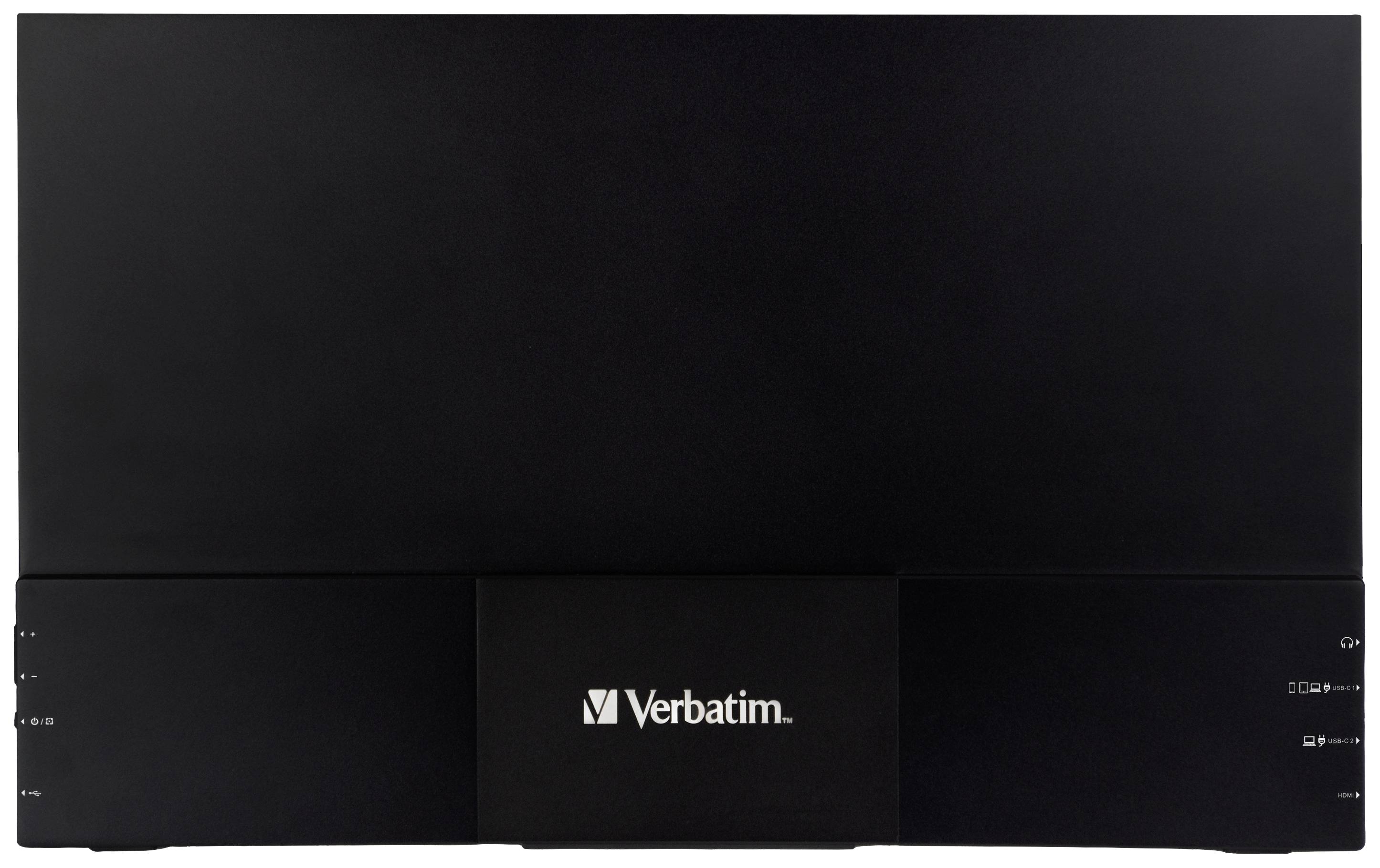 Externí pevný disk Verbatim v černém provedení; ideální pro ukládání dat. Logo uprostřed; jednoduché, čisté designové řešení.