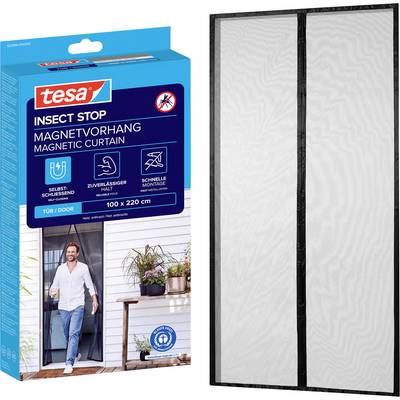 Balení a instalovaný magnetický hmyzí závěs na dveře, černá síť se středovým uzavřením, pro otvor dveří 100 x 220 cm.