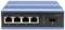 Modrý průmyslový ethernetový switch s pěti porty, čtyřmi konektory RJ45 a jedním optickým vláknovým připojením, vhodný pro síťové připojení.