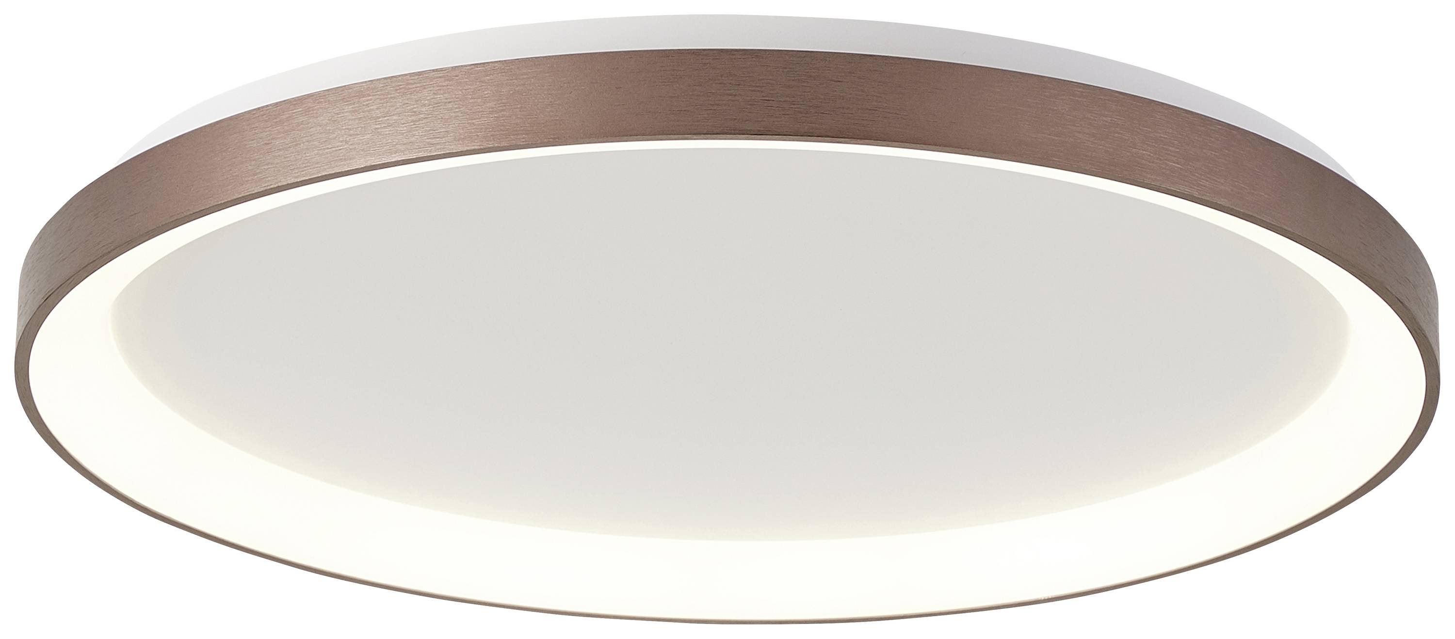 Kulatá stropní LED svítidlo s bronzovým lemováním. Poskytuje měkké, rozptýlené světlo. Ideální pro moderní interiéry.