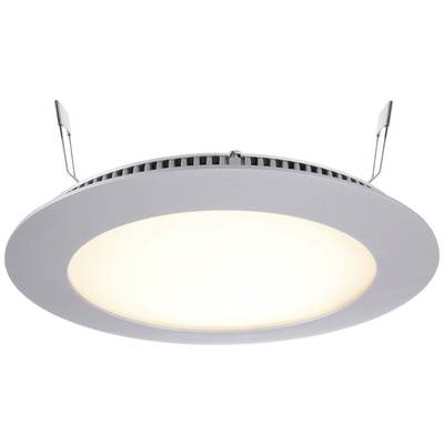 Kulaté, ploché stropní LED svítidlo v bílém provedení, vybavené dvěma kovovými sponami pro upevnění ke stropu. Energeticky úsporný design.