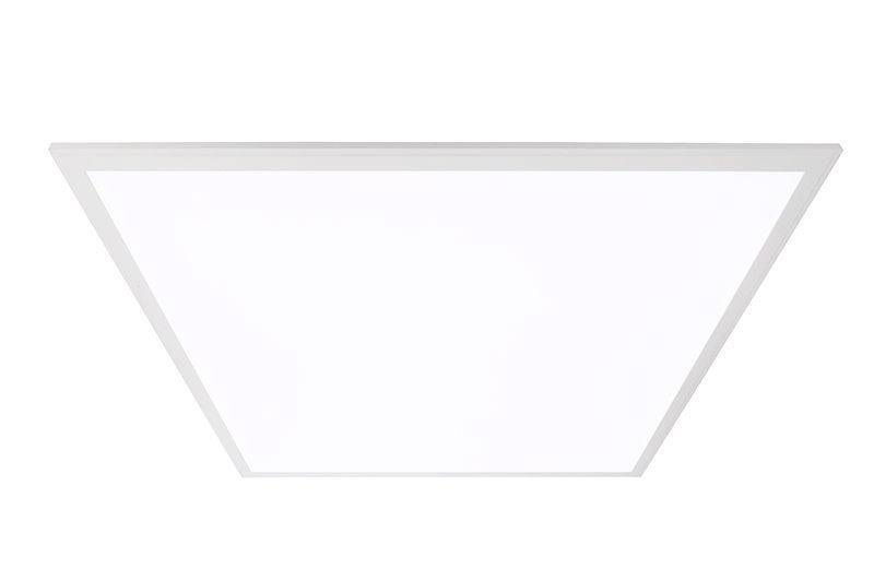 Stropní LED svítidlo, obdélníkového tvaru, s bílým rámečkem, vyzařující rovnoměrné, jasné světlo. Ideální pro moderní interiéry.