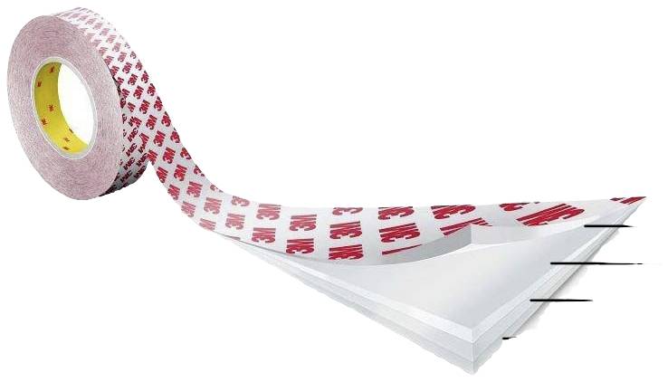Válec oboustranné lepicí pásky je zobrazen částečně odvinutý.
