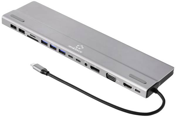 Renkforce USB-C® dokovací stanice RF-DKS-902 Vhodné pro značky (dokovací stanice pro notebook): univerzální integrovaná čtečka karet, napájení USB-C®