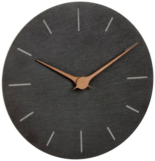 TFA Dostmann 60.3068.10 Quartz nástěnné hodiny 25 cm x 4.3 mm, břidlicová, tiché hodiny (bez tikání)