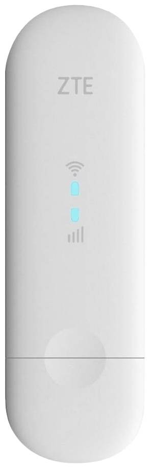 Bílý USB flash disk ZTE s modrými symboly Wi-Fi a síly signálu na přední straně.