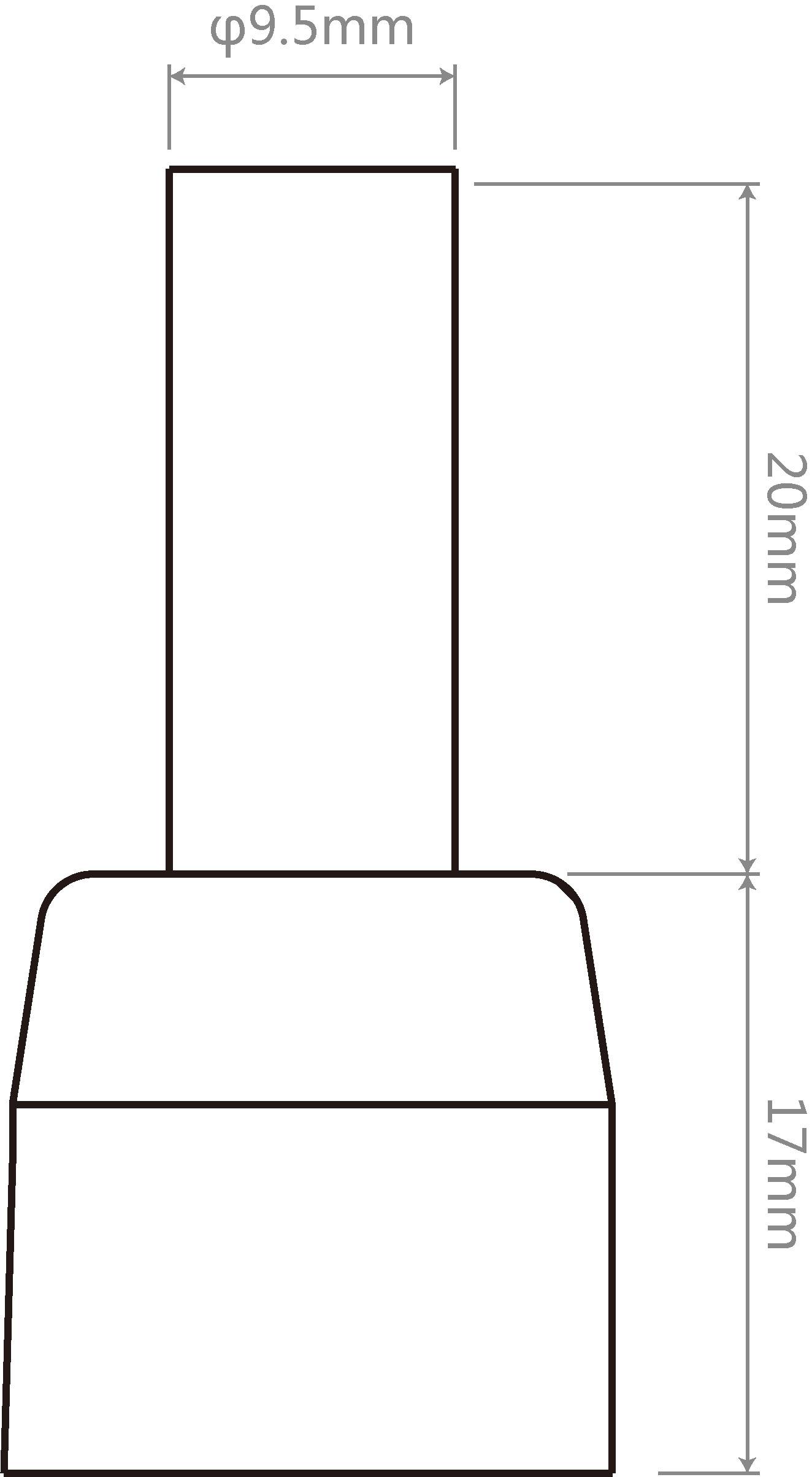 Technický výkres válce s rozměry: celková délka 37 mm, horní průměr 9,5 mm, horní výška 20 mm, dolní výška 17 mm.