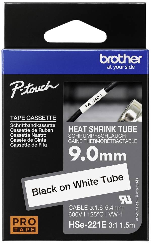 Brother HSe  HSE221E  Barva pásky: bílá Barva písma:černá 9.0 mm 1.5 m