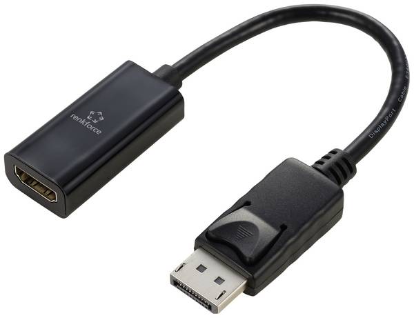 Renkforce RF-5596324 DisplayPort / HDMI adaptér [1x zástrčka DisplayPort - 1x HDMI zásuvka] černá 4K UHD 23 cm