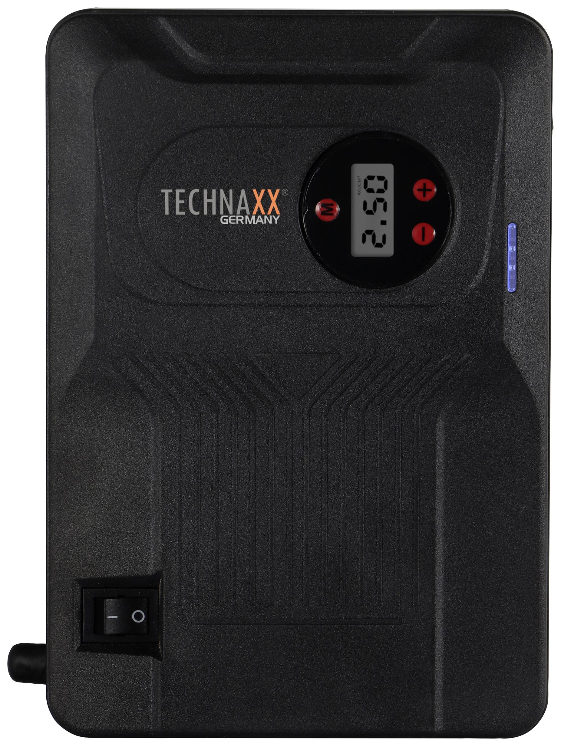 Elektronické zařízení s digitálním displejem, zobrazuje '95.2'. Vedle něj dvě tlačítka, jedna červená LED svítí. Značka 'TECHNAXX GERMANY'.