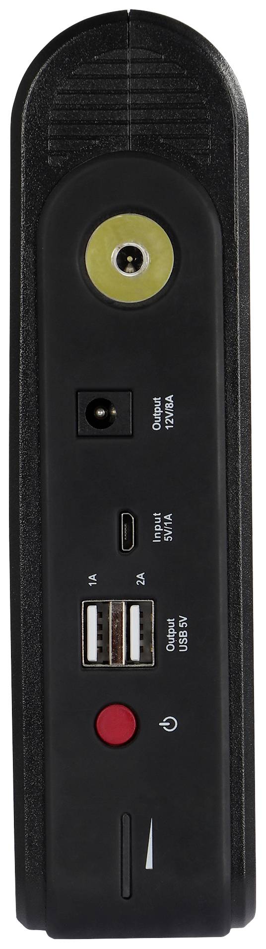 Zadní strana elektronického zařízení s několika porty: koaxiální port, síťový konektor, dva USB porty a slot na SD kartu.