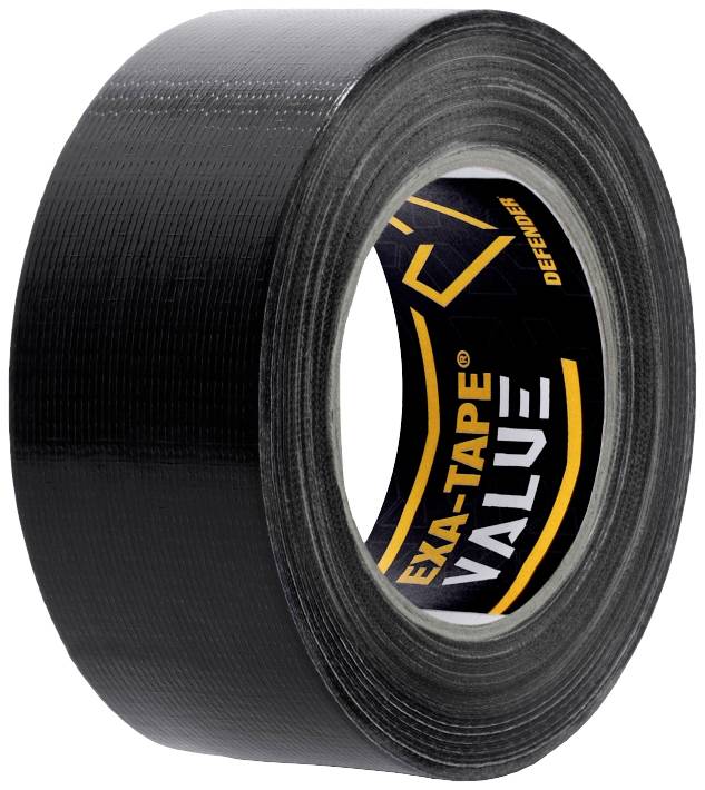 Jedna role černé lepicí pásky s nápisem 'EXA-TAPE VALUE'.