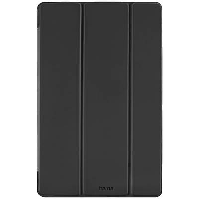 Černý ochranný kryt pro tablet s trojitě sklopným předním krytem, poskytuje ochranu a funguje jako stojánek.