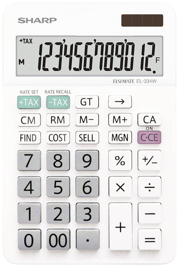 Sharp EL-334W  stolní kalkulačka, displej (počet míst) 12, na baterii, solární napájení, bílá