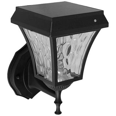 Černá dekorativní nástěnná lampa se skleněným stínidlem s vlnitým vzorem.