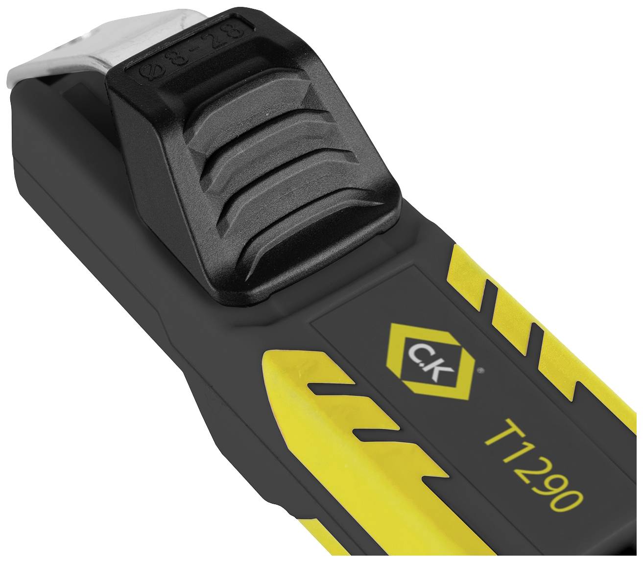 Žluté a černé řezací nože s ergonomickou rukojetí a nápisem 'CK T1290' na čepeli.