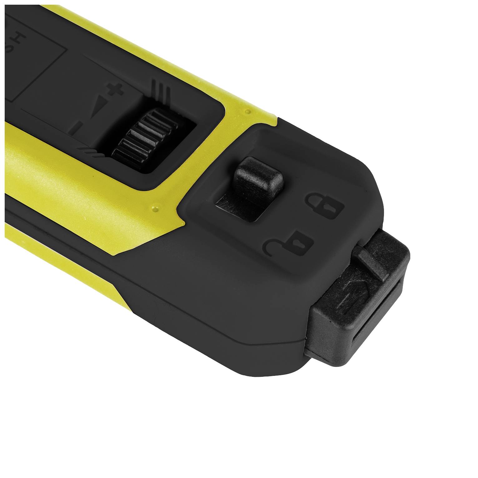 Žluté a černé elektronické zařízení s přepínačem a nastavovacím knoflíkem, pravděpodobně měřicí přístroj nebo nástroj.