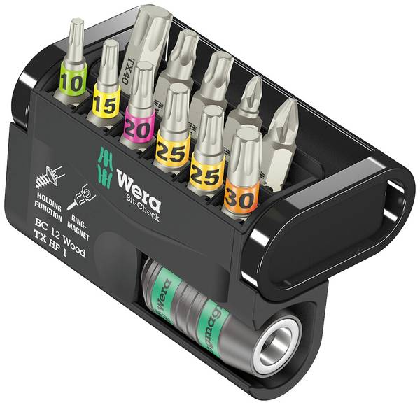 Wera Bit-Check 12 Wood TX HF 1 05057435001 sada bitů, 12dílná, TORX, křížový PH, křížový PZ, 1/4"