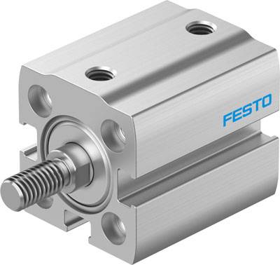 Kompaktní válec z kovu se závitem, značka Festo, vhodný pro přesné mechanické pohyby v automatizovaných systémech.