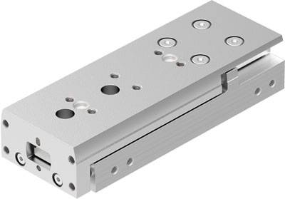 Obdélníkový stříbrný pneumatický saně s několika upevňovacími otvory a posuvným mechanismem, bez viditelného značení.