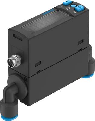 Obdélníkové elektronické zařízení s černým krytem a modrými tlačítky, připojené ke dvěma modrým hadicím na straně.