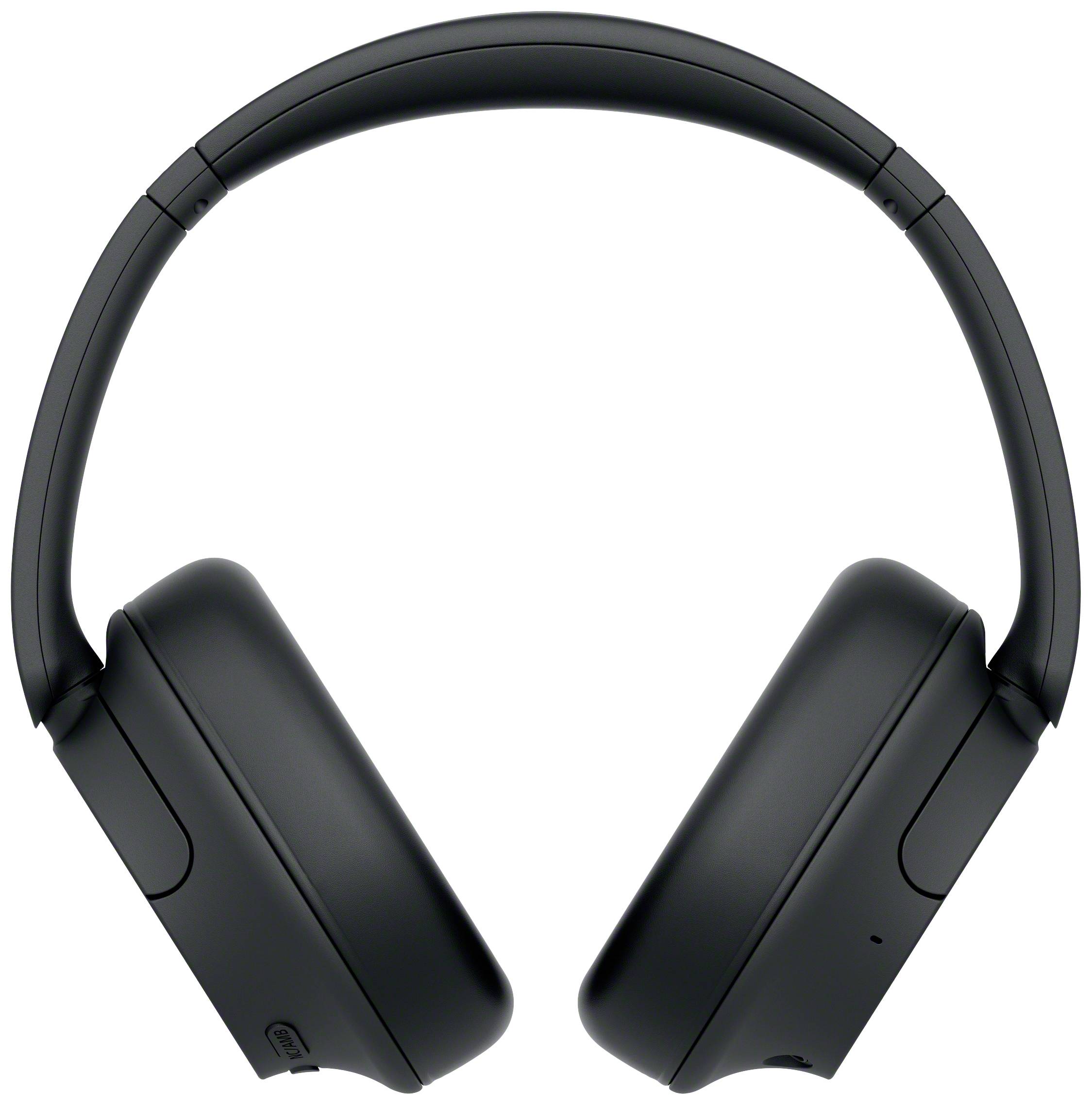 Černá bezdrátová over-ear sluchátka, moderního designu, na bílém pozadí. Vhodná pro poslech hudby s aktivním potlačením hluku.