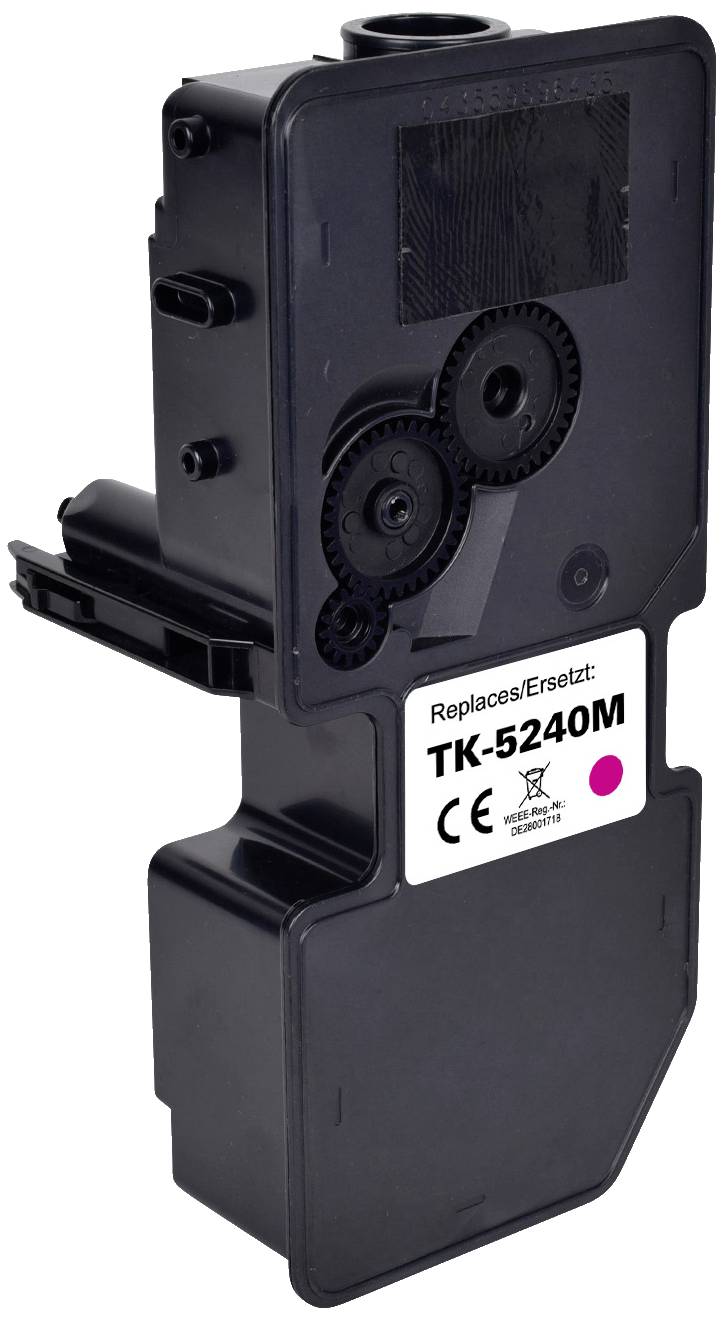 Tonerová kazeta v černé barvě s označením 'TK-5240M' a certifikací CE. Nahrazuje speciální modely kazet.