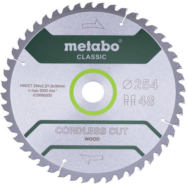 Metabo cordless cut wood - classic 628690000 pilový kotouč   254 x 30 mm Počet zubů (na palec): 48 1 ks