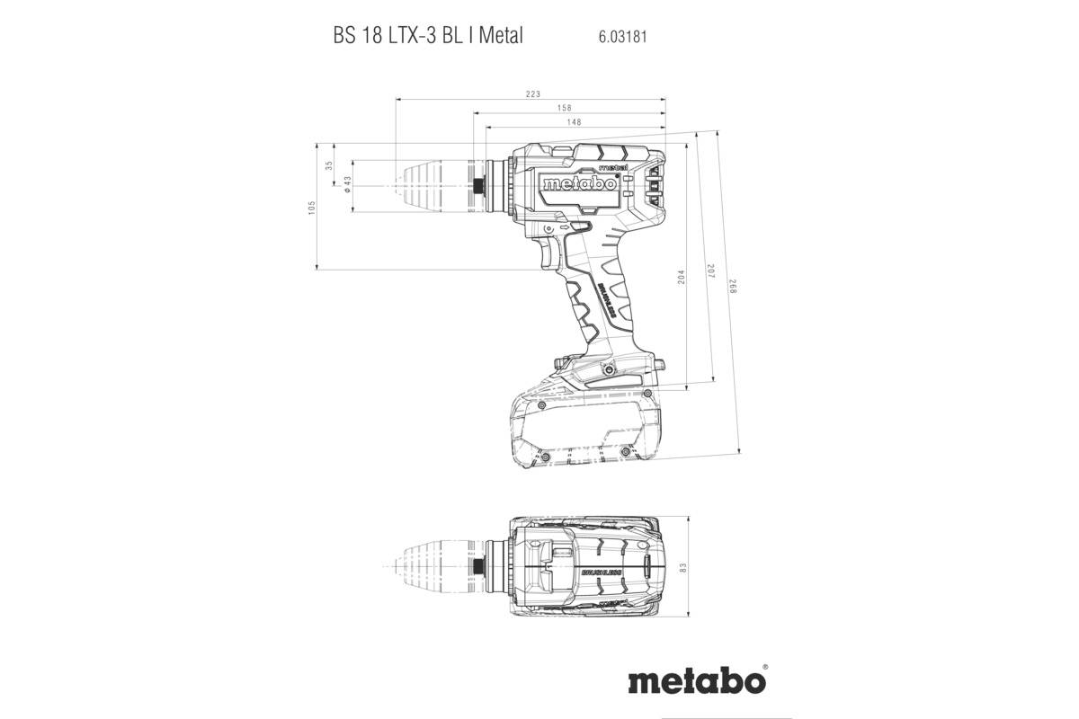 Metabo aku vrtací šroubovák, 18 V, 5.5 Ah LiHD bezkartáčové, vč. 2x aku, kufřík, vč. nabíječky, 603181660-3