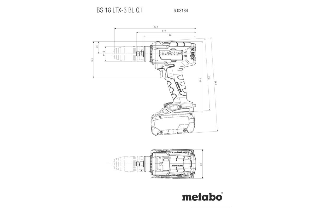 Metabo aku vrtací šroubovák, 18 V bezkartáčové, bez akumulátoru, bez nabíječky, 603184850-2