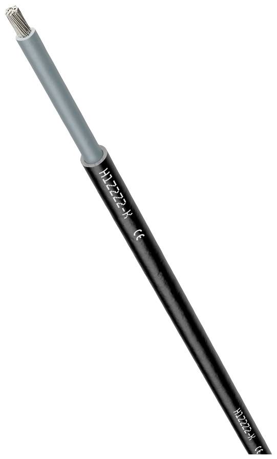 Kabel s izolovaným pláštěm a volně vyčnívající kovovým hrotem. Na plášti je napsáno 'H122224'.