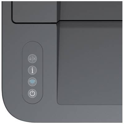 Ovládací panel tiskárny se symboly pro instalaci, uživatelské informace, Wi-Fi a síťový spínač.