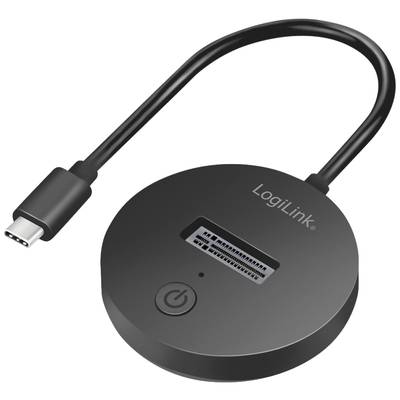 USB-C kabel propojuje kulatý černý adaptér s vypínačem a displejem zobrazujícím čárový kód.