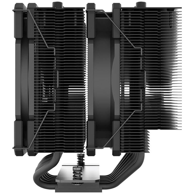 Velký chladič CPU se dvěma pevně zabudovanými ventilátory, vrstvený hliníkový chladič a čtyři tepelné trubky pro efektivní odvod tepla.