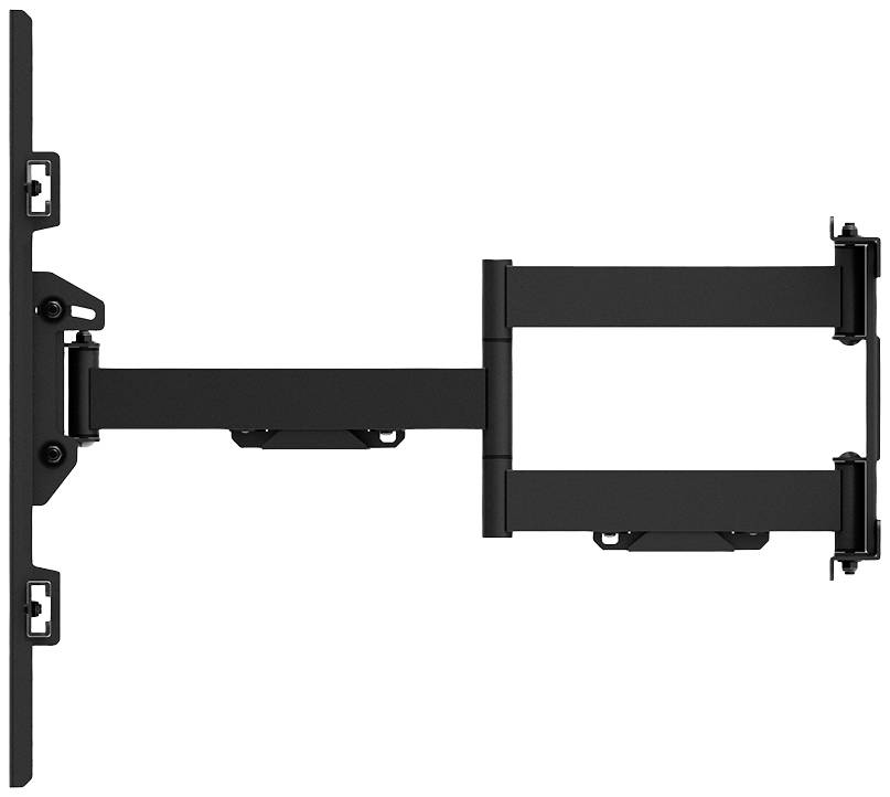 Černený nástěnný TV držák s otočným a výkyvným kloubovým mechanismem, který poskytuje maximální flexibilitu a přizpůsobení.