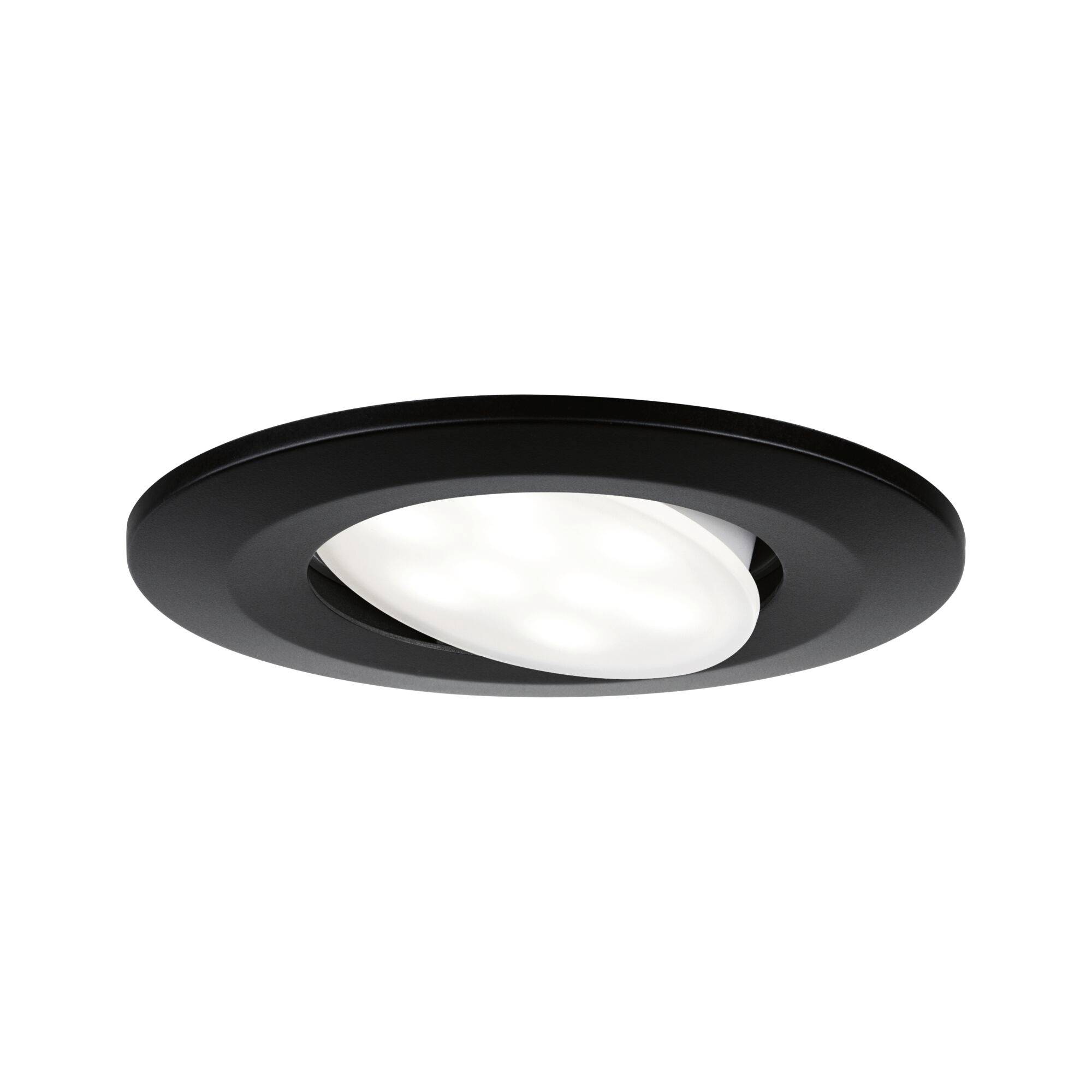Kulatá černá stropní LED svítidlo s moderním designem. Je ploché a vyzařuje měkké bílé světlo.