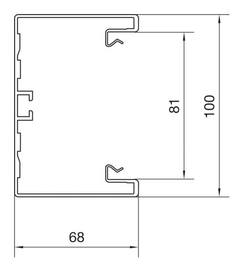 Diagram příčného řezu s rozměry: šířka 68, výška 100 a vnitřní část 81. Zobrazuje technické detaily profilu.
