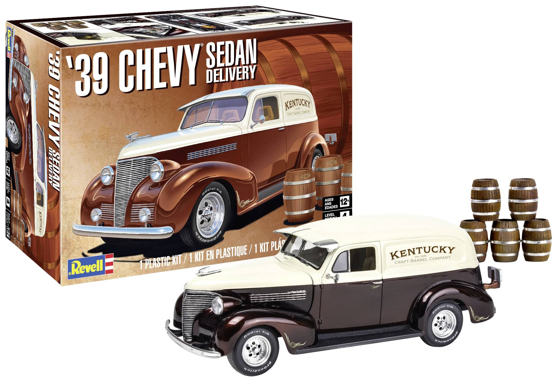 Model auta '39 Chevy Sedan Delivery' s designem Kentucky whisky. Obsahuje přesnou zmenšenou repliku vozidla a sudy.