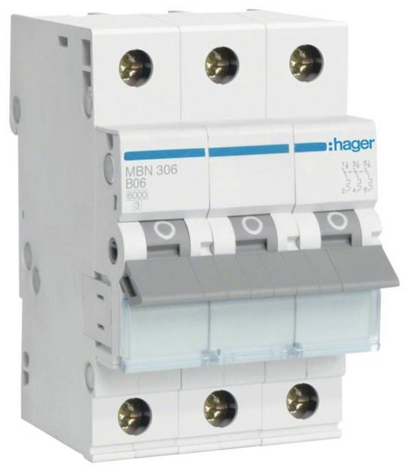 Hager MBN306 MBN306 elektrický jistič 3pólový 6 A 400 V