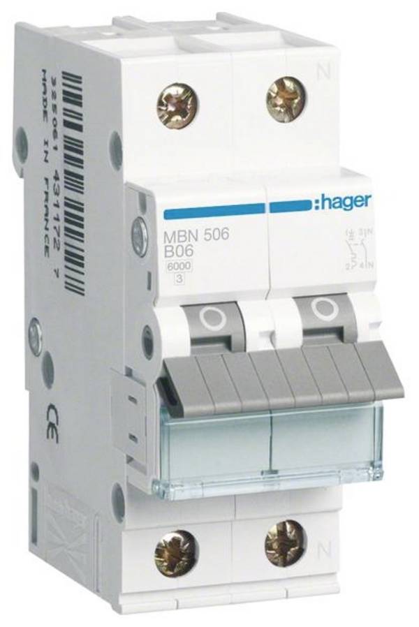Hager MBN506 MBN506 elektrický jistič 2pólový 6 A 230 V