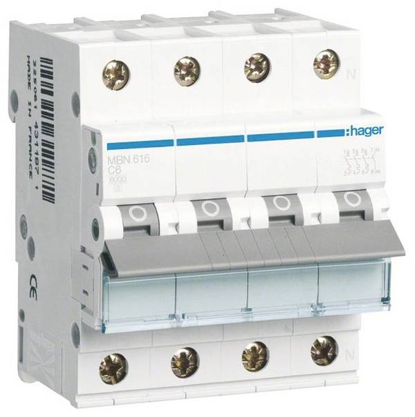 Hager MBN616 MBN616 elektrický jistič 4pólový 16 A 400 V