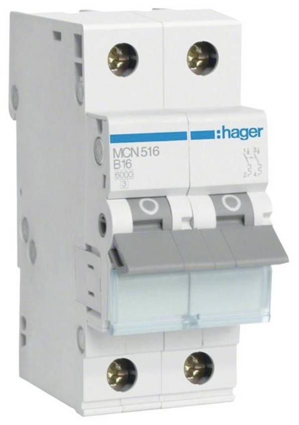 Hager MCN516 MCN516 elektrický jistič 2pólový 16 A 230 V