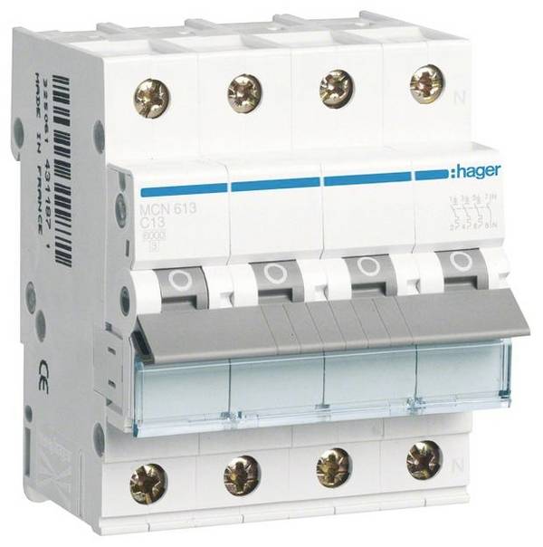 Hager MCN613 MCN613 elektrický jistič 4pólový 13 A 400 V