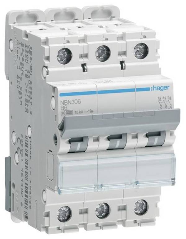 Hager NBN306 NBN306 elektrický jistič 3pólový 6 A 400 V