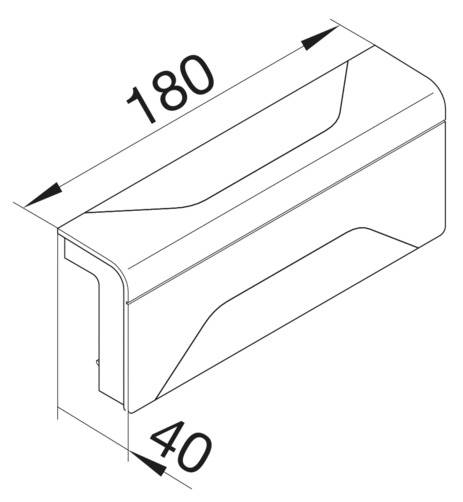 Produktový výkres obdélníkové součásti o rozměrech 180 x 40 mm. Obrázek zobrazuje vedení linií a tvar součásti.