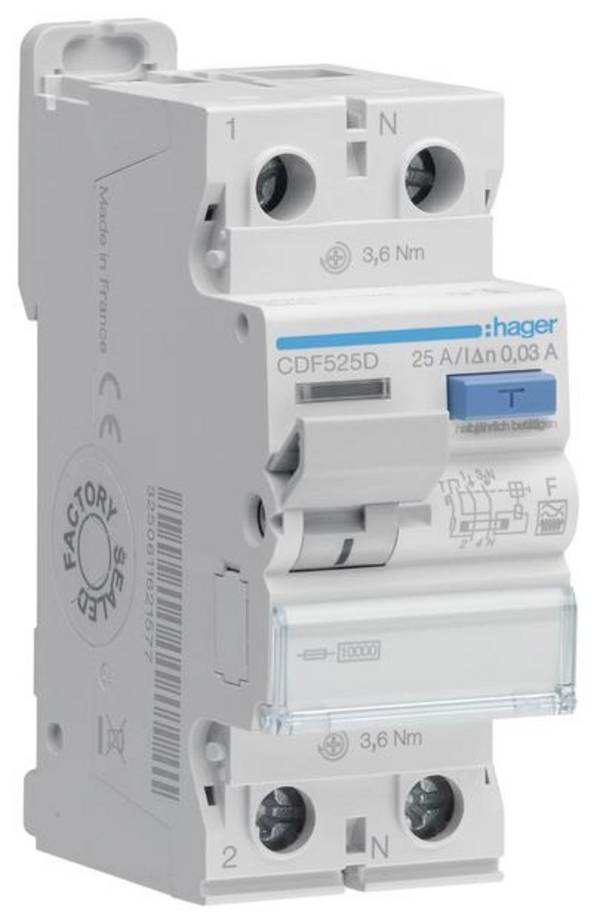 Hager CDF525D CDF525D proudový chránič F 2pólový 25 A 0.03 A 230 V