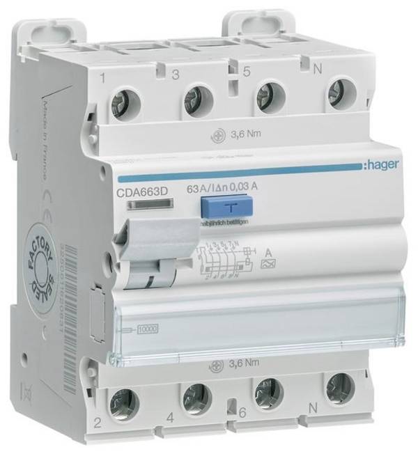 Hager CDA663D CDA663D proudový chránič A 4pólový 63 A 0.03 A 400 V