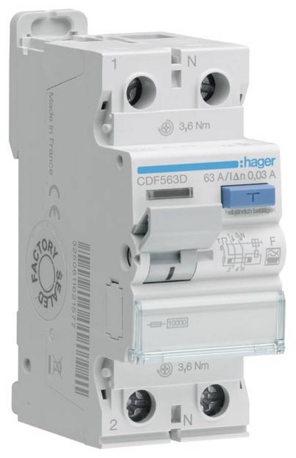 Hager CDF563D CDF563D proudový chránič  F   2pólový 63 A 0.03 A 230 V